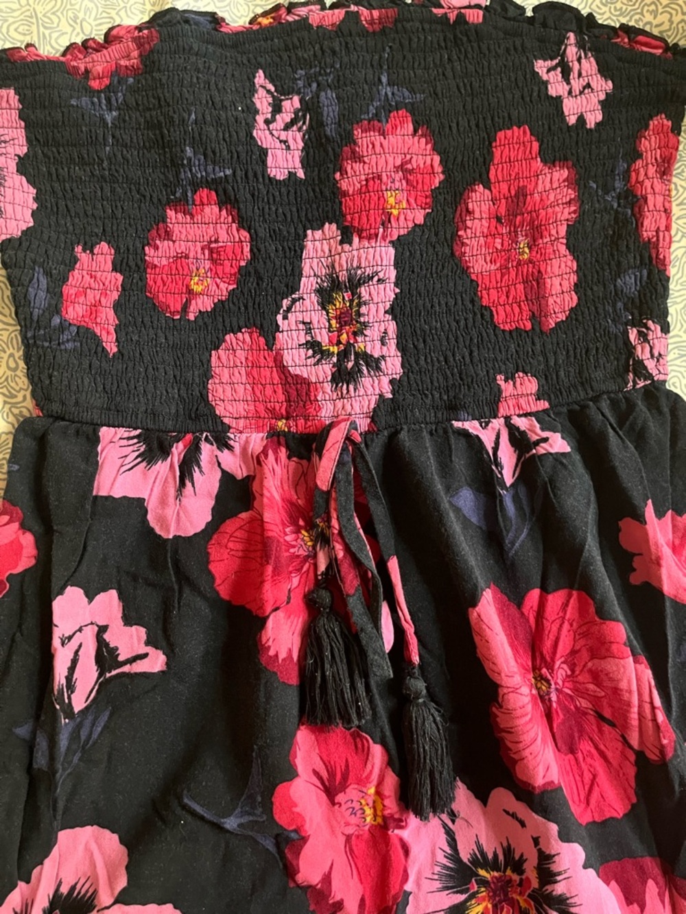 Strapless Black Dress with Pink Floral Print - Picture 3 of 5